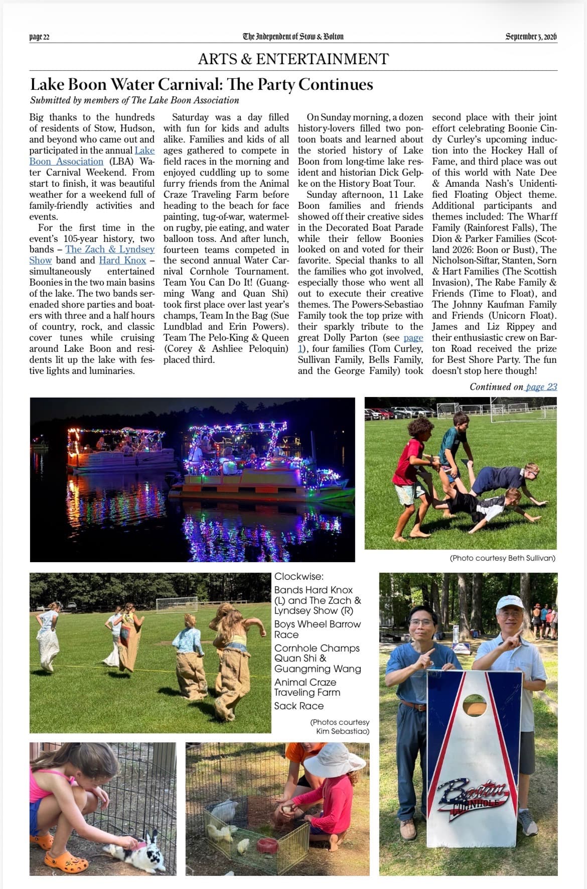 Feature Article (The Independent of Stow & Bolton) on the 2026 Lake Boon Music Boats (Zach & Lyndsey Show plus Hard Knox) kicking off the Annual LBA Water Carnival on 8/28.
